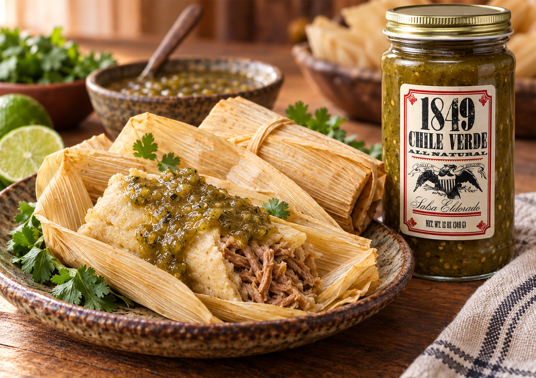 Pork Tamales with 1849 Chile Verde Salsa