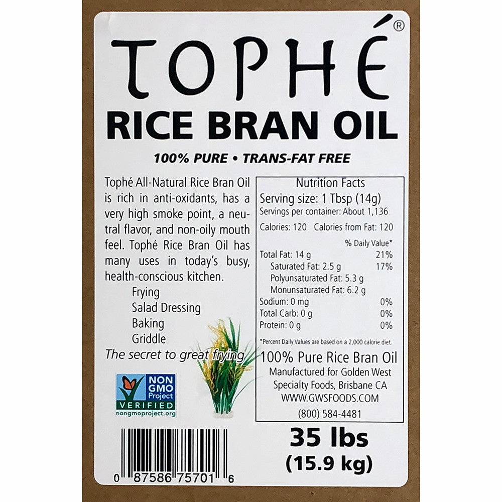 Toph√© Rice Bran Oil 35 lb. Restaurant Jib Label Detail