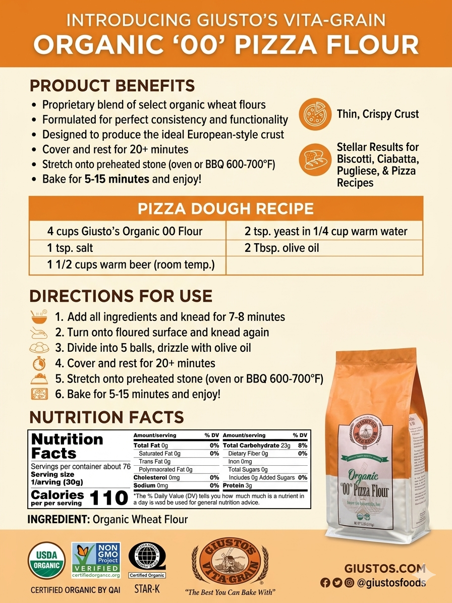 Giustos "00" Organic Pizza Flour, 5 lbs