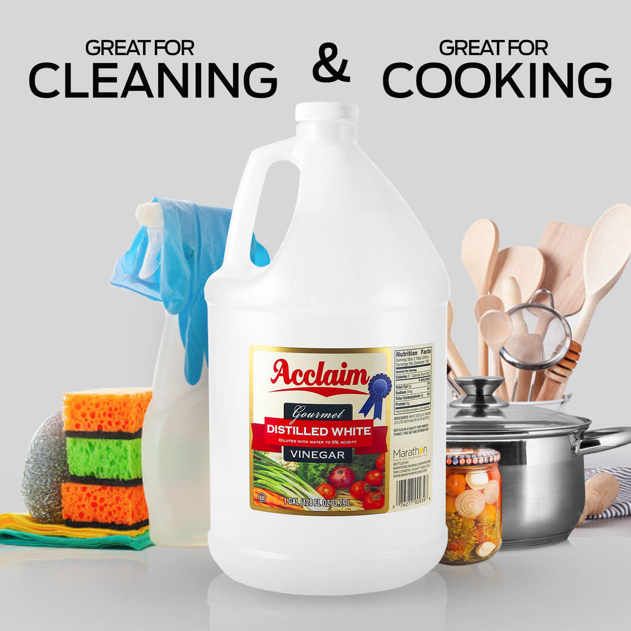 Acclaim All Natural Distilled White Vinegar, 128 Ounces (1 Gallon) - 5% Acidity